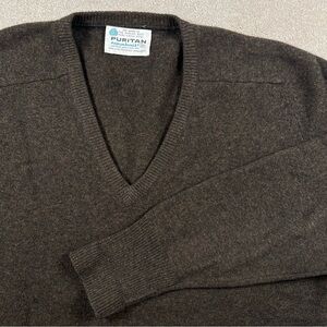 Puritan Aquaknit V Neck Brown Lambswool Vintage Sweater Men's Medium